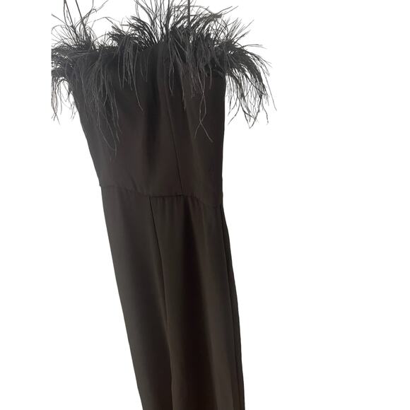 Amanda Uprichard Amiah Jumpsuit Ostrich Feather Trim Classy Witchy Black Size S - Picture 5 of 16